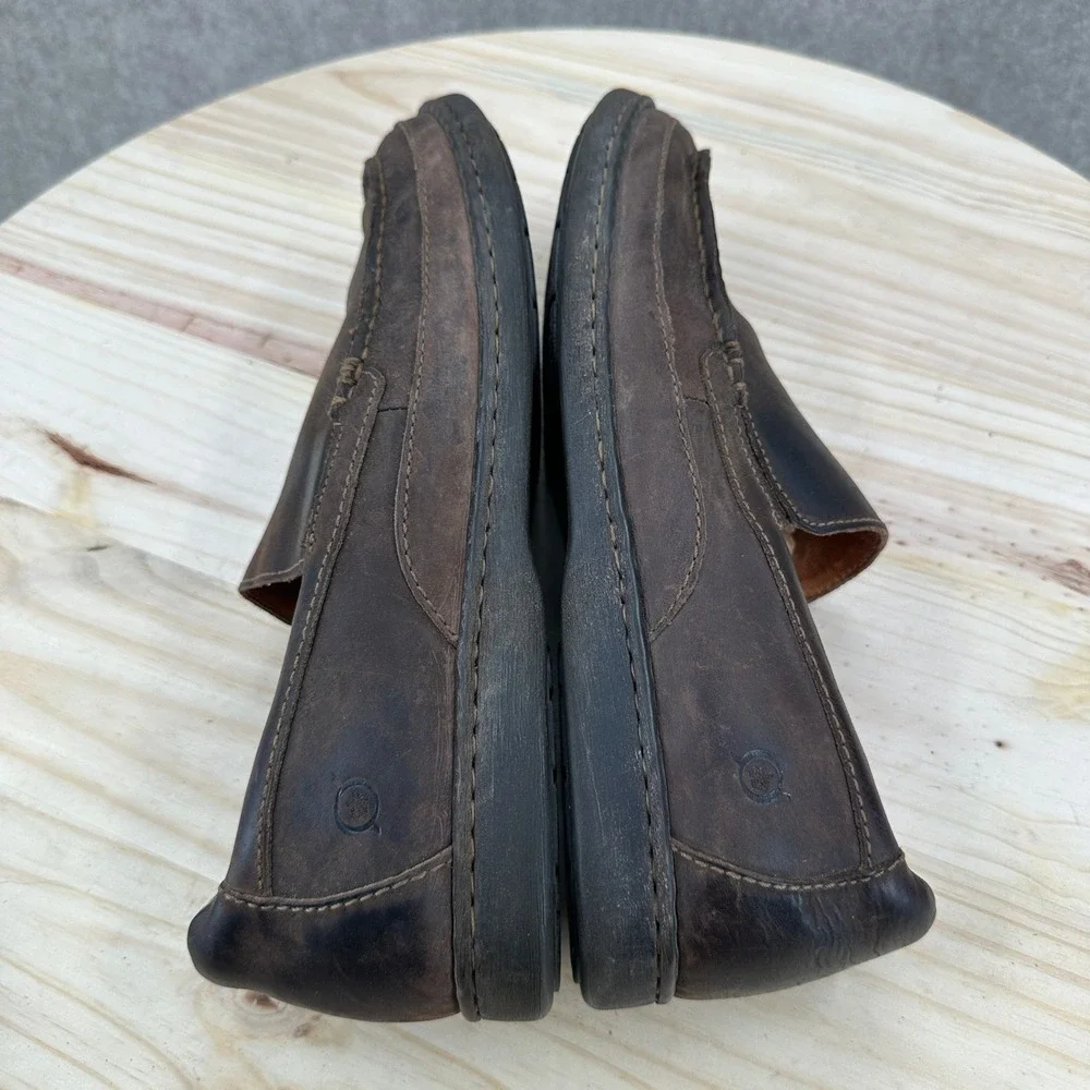 BORN Mens Dark Brown Leather Slip On Loafer Shoes Comfort Moc Toe 10.5